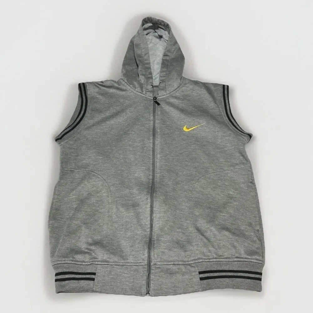 Vintage Nike Gold Swoosh Vest Hoodie Gray Sleeveless Sweatshirt Mens Medium 90s